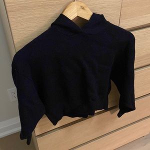 Thick Knit Black Cropped Hoodie Sweater
